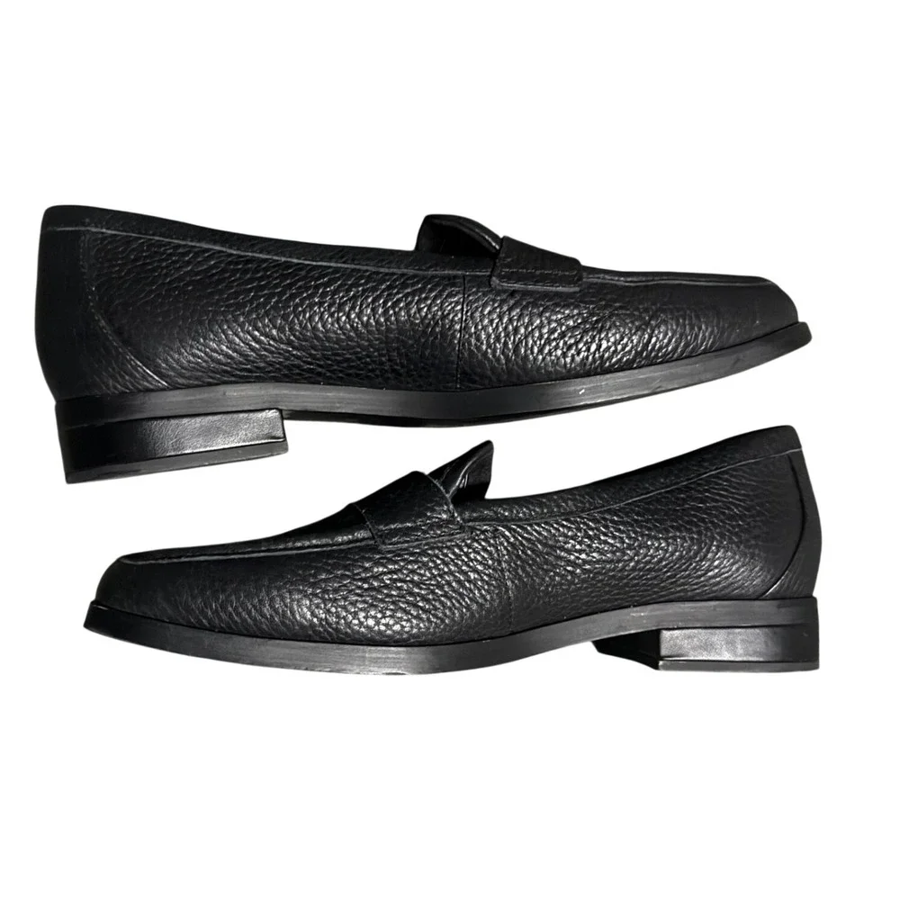 Vionic Sellah Black Pebbled Leather Penny Loafers Orthotic Support Shoes 7.5